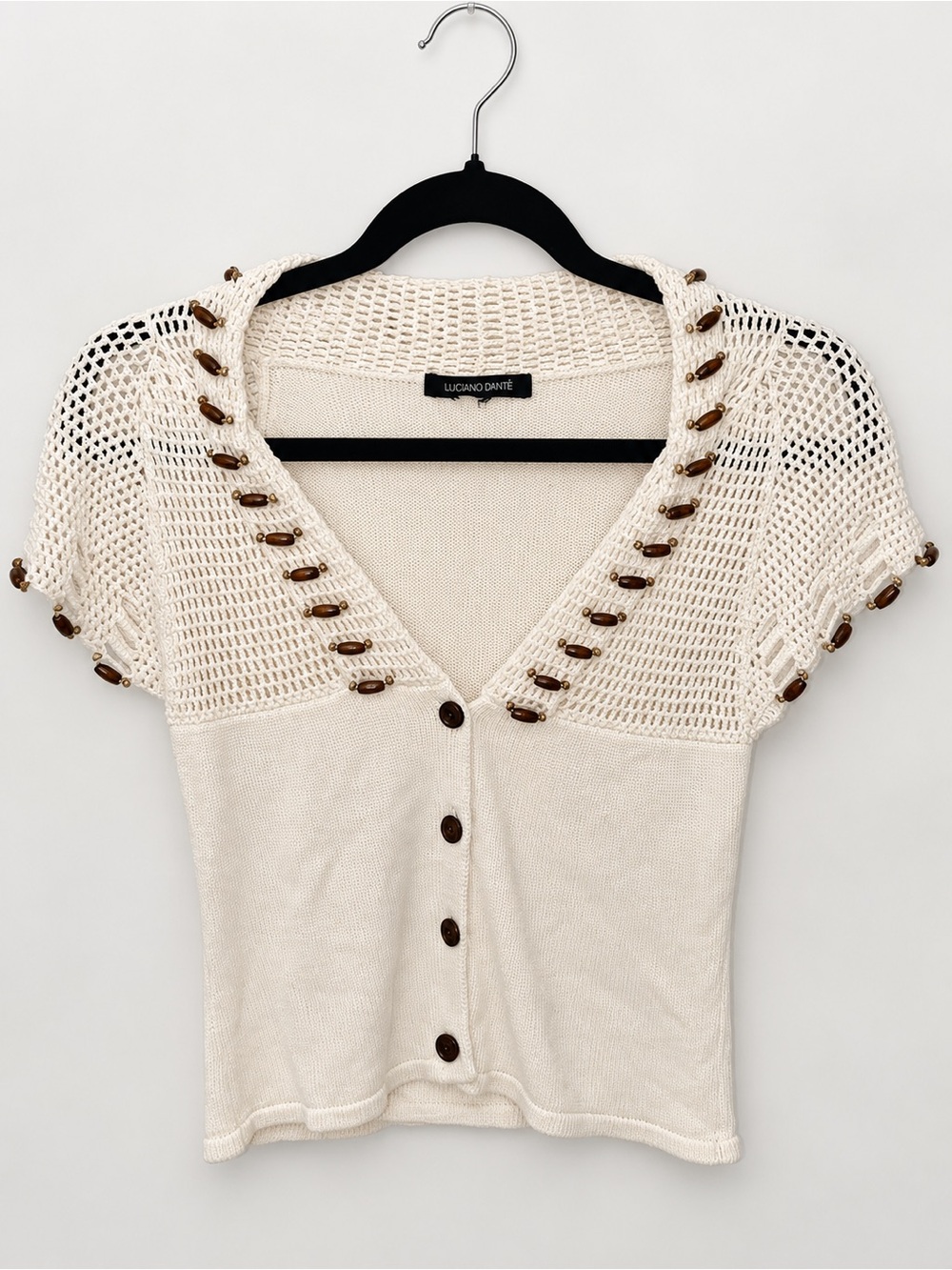 Luciano Dante Women’s XS Ivory Crochet Knit Beaded Cardigan Top